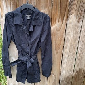 Lucky Brand Lightweight Black Spring Trench Coat Sz M EUC